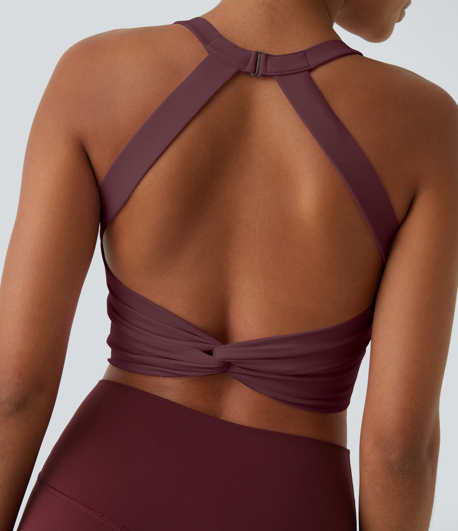 SoftlyZero™ Plush Cut Out Cropped Yoga Tank Top - Red Mahogany