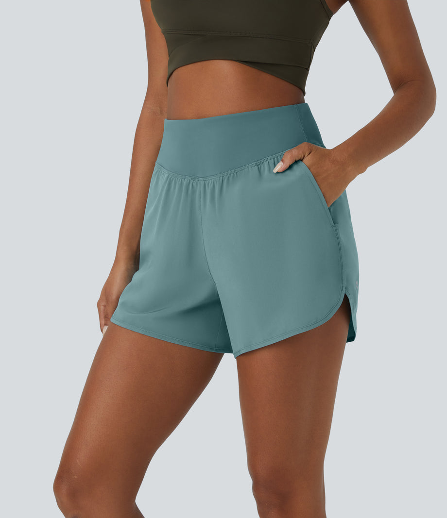 Breezeful™ High Waisted Pocket Quick Dry Casual Shorts 4" - Stone Blue