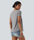Square Neck Short Sleeve Casual Top - Ultimate Gray