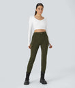 DayStretch High Waisted Zipper Pockets Solid Skinny Cargo Pants - Forest Night