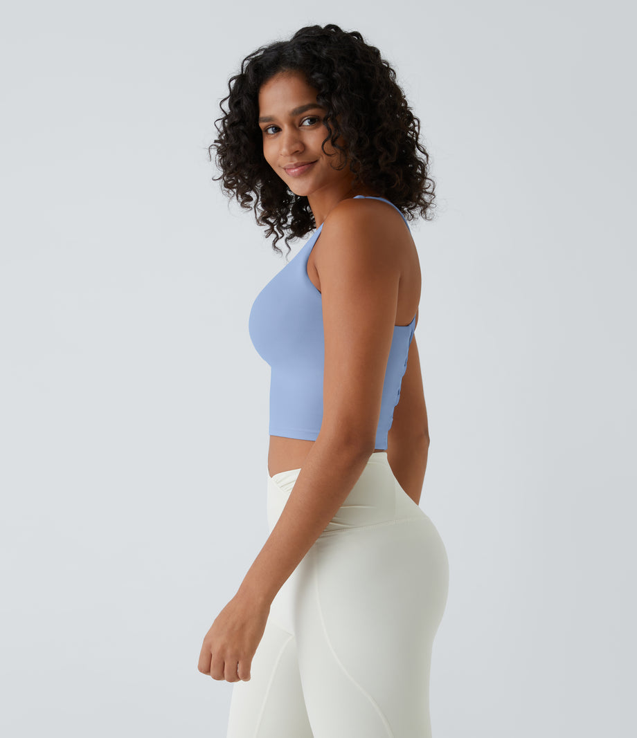Crisscross Backless Built-in Bra Cropped Running Tank Top A-D Cups - Serenity