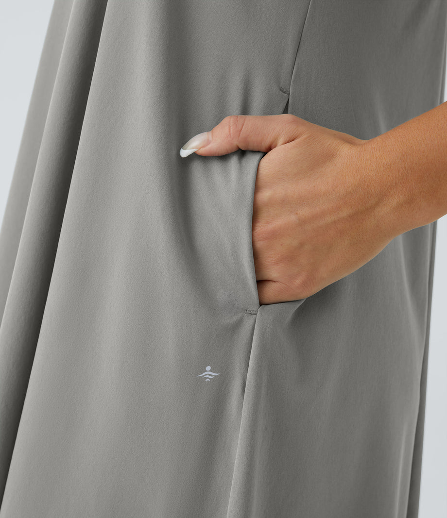 Breezeful™ Backless Racerback Side Pocket High Low Flowy Midi Quick Dry Casual Dress - Dust Gray