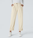 Mid Rise Zipper Pocket Corduroy Casual Pants - White Swan