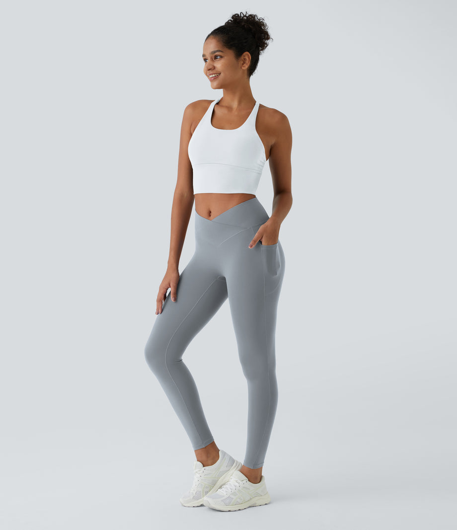 SoftlyZero™ Crossover Pocket Plain Leggings-UPF50+ - Quarry