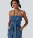 Halter Tie Back Mini Resort Dress with Pockets - Stellar