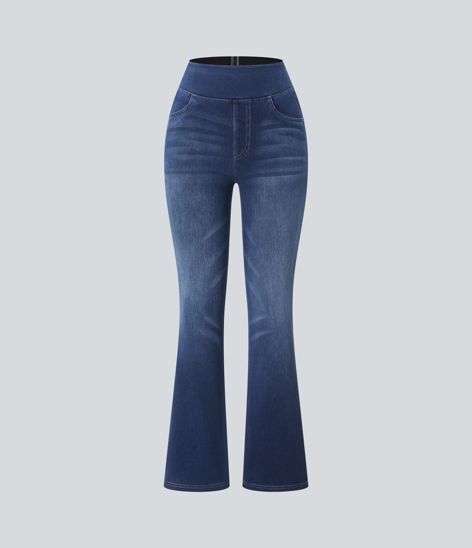 Halara Flex™ High Waisted Pockets Washed Casual Bootcut Jeans - Bright Blue Denim
