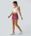 Mid Rise Drawstring Contrast Mesh 2-in-1 Flowy Running Shorts 3'' - Rose Wine