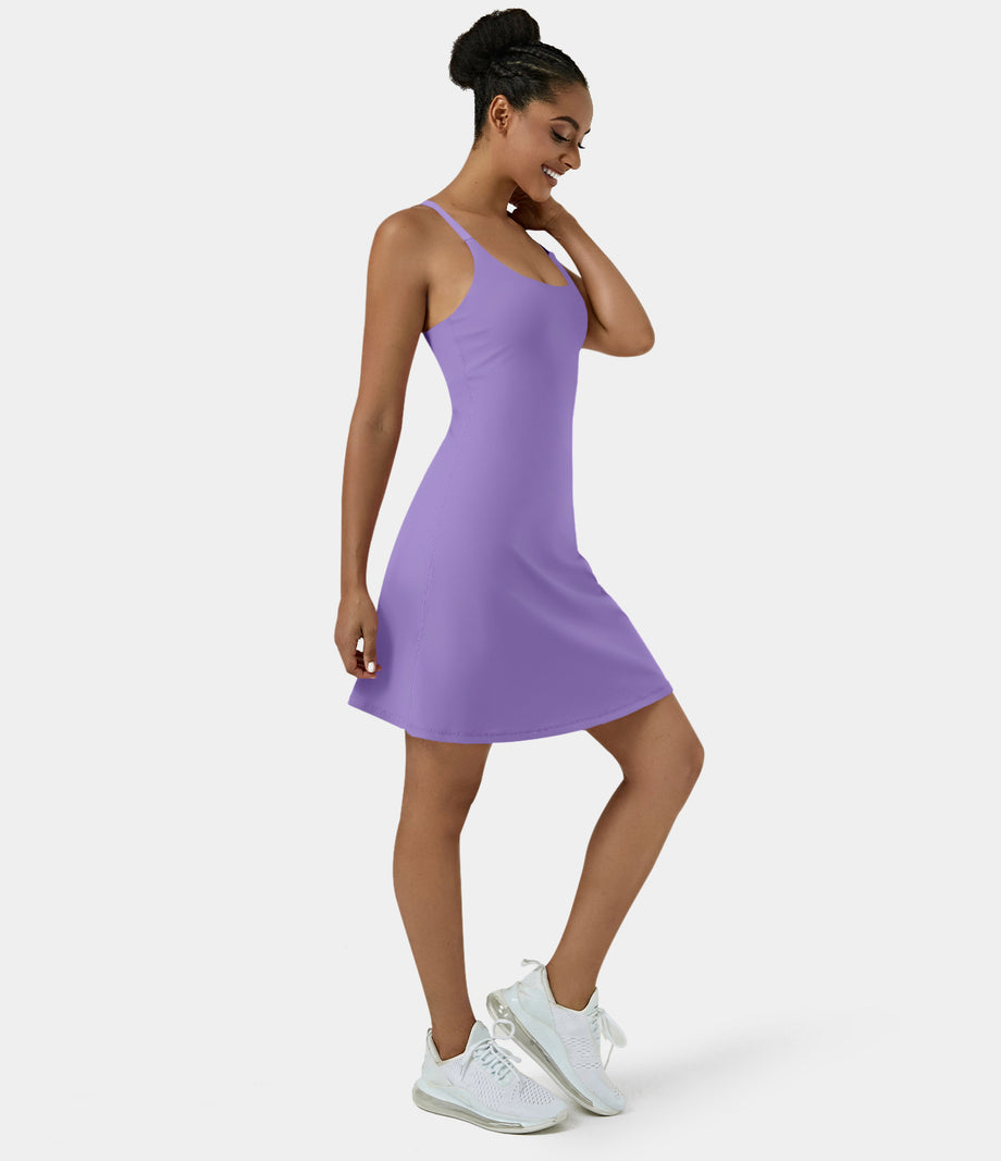 SoftlyZero™ Airy Cut Out 2-in-1 Pocket Cool Touch Longer Active Dress-UPF50+ - Iris Flower Purple