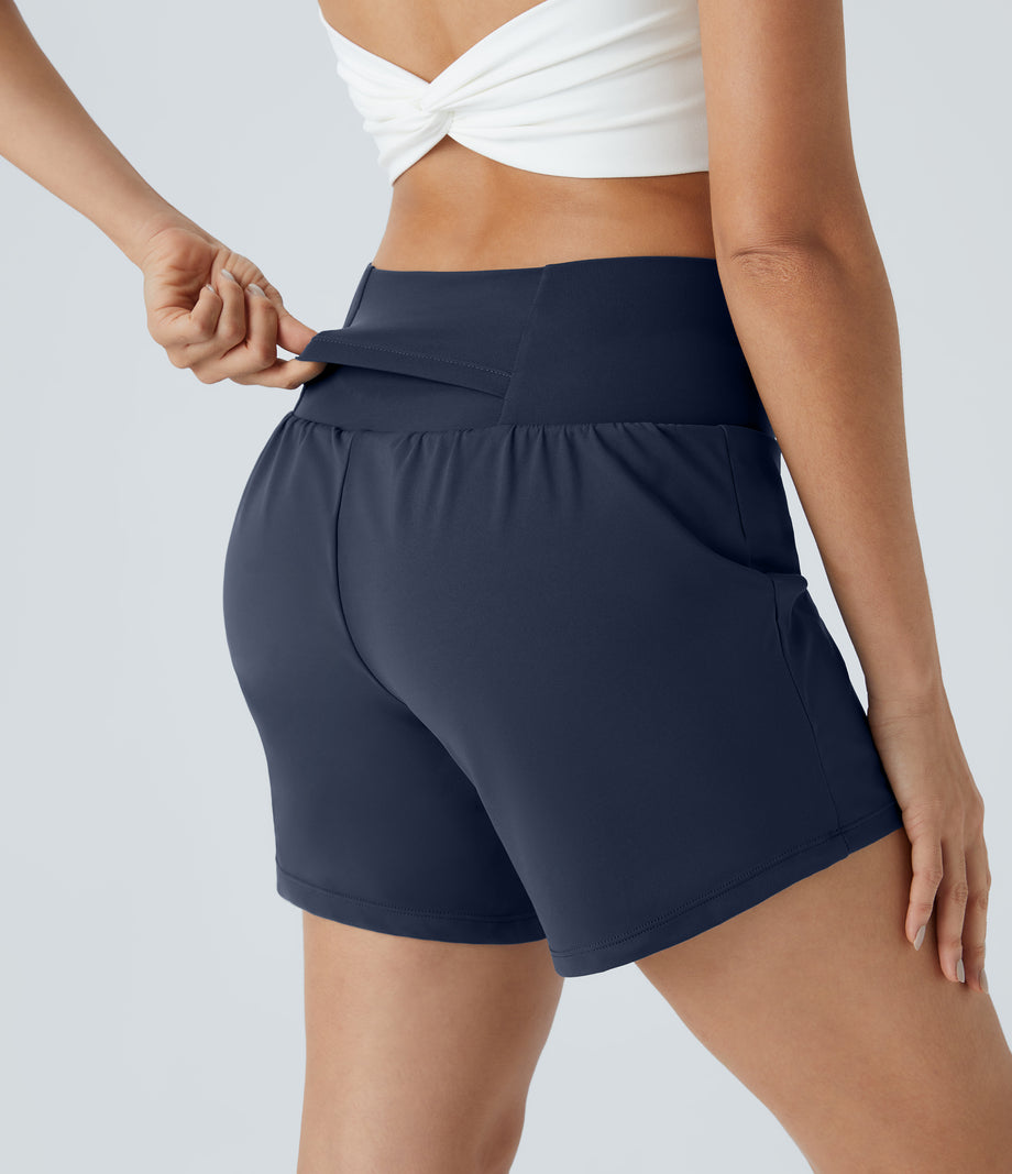 SoftlyZero™ Airy Super High Waisted 2-in-1  Cool Touch Yoga Shorts 5'' with Pockets-Longer Length - Mood Indigo