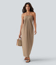 Halter Tie Back Maxi Dress with Pockets - Whisper White