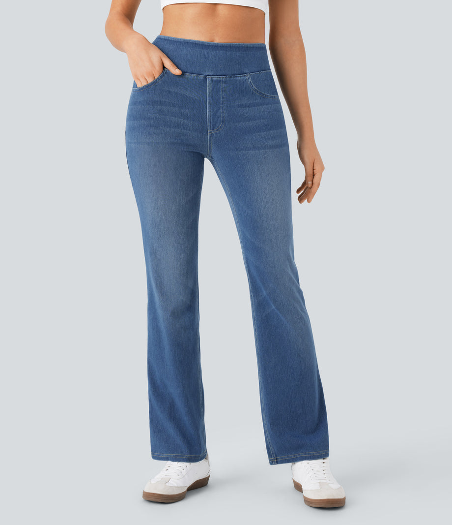 Halara Flex™ High Waisted Pockets Washed Casual Bootcut Jeans - Denim Dark Blue
