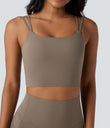Halara UltraSculpt™ Double Straps Twisted Backless Cropped Yoga Tank Top - Dawn Brown