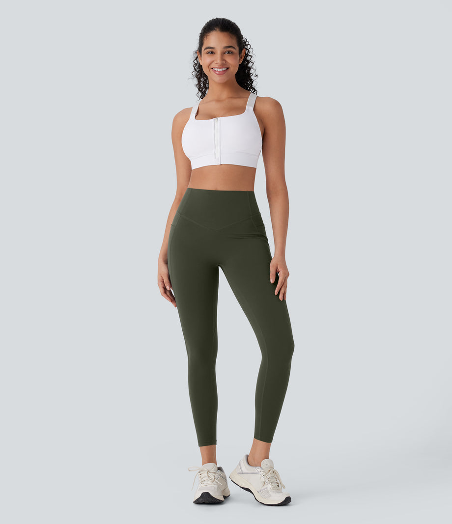 Halara UltraSculpt™ High Waisted Tummy Control Butt Lifting Ruched Pocket Shaping Yoga Leggings - Deep Woodland Green