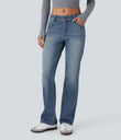 Halara Flex™ Low Rise Zipper Pockets Washed Casual Bootcut Jeans - Light Azure Blue Denim