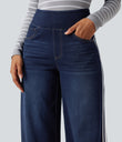 Halara Flex™ High Waisted Stripe Wide Leg Flowy Washed Casual Jeans with Pockets - Inkling  Blue Denim