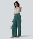 High Waisted Drawstring Wide Leg Casual Linen-Blend Pants with Pockets - Jasper