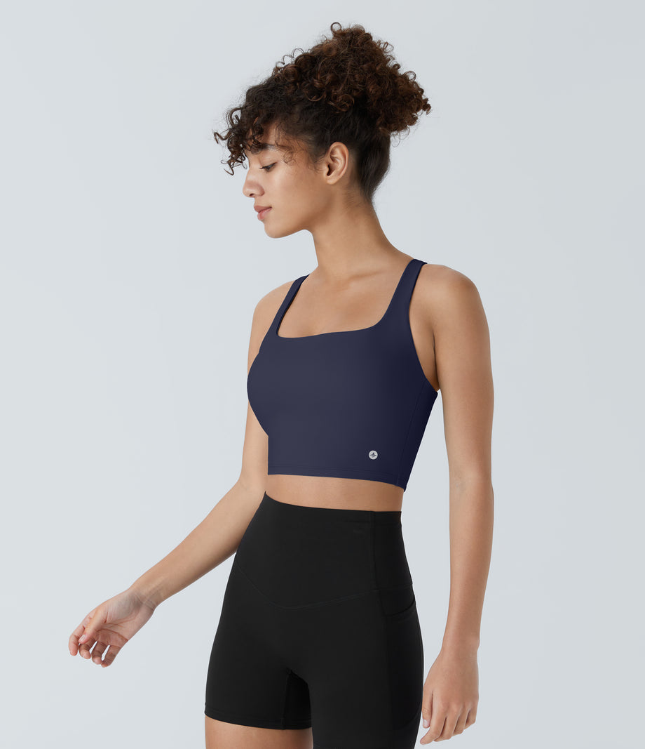 SoftlyZero™ Airy Square Neck Backless Crisscross Cropped Cool Touch Yoga Tank Top-UPF50+ - Peacoat