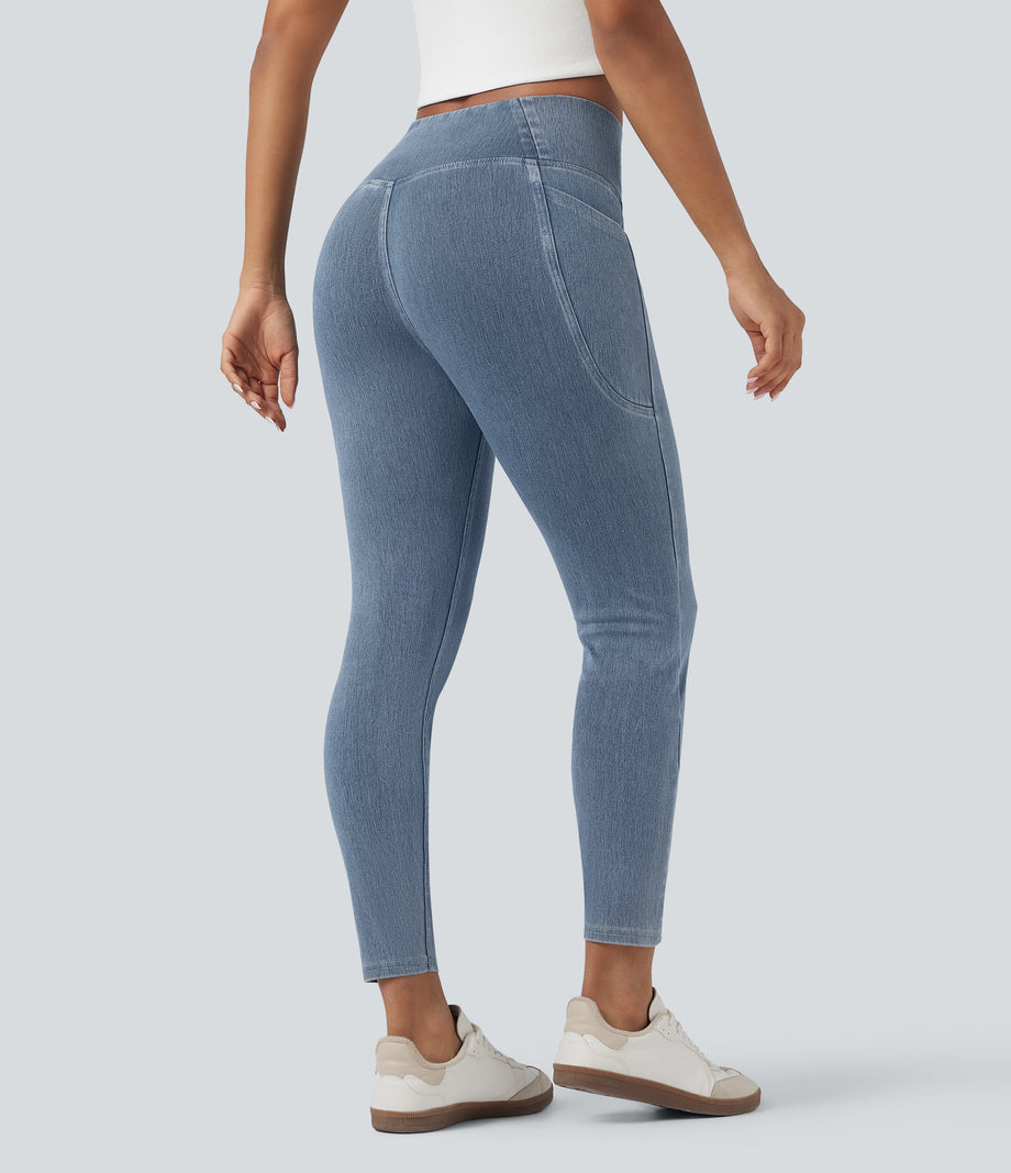 Halara Flex™ Crossover Pocket Washed Denim Work Leggings -  Blue Jasper Denim