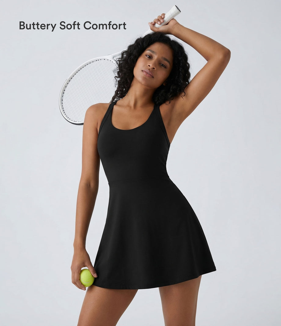 Flare Mini Dance Active Dress-Longer Length - Black