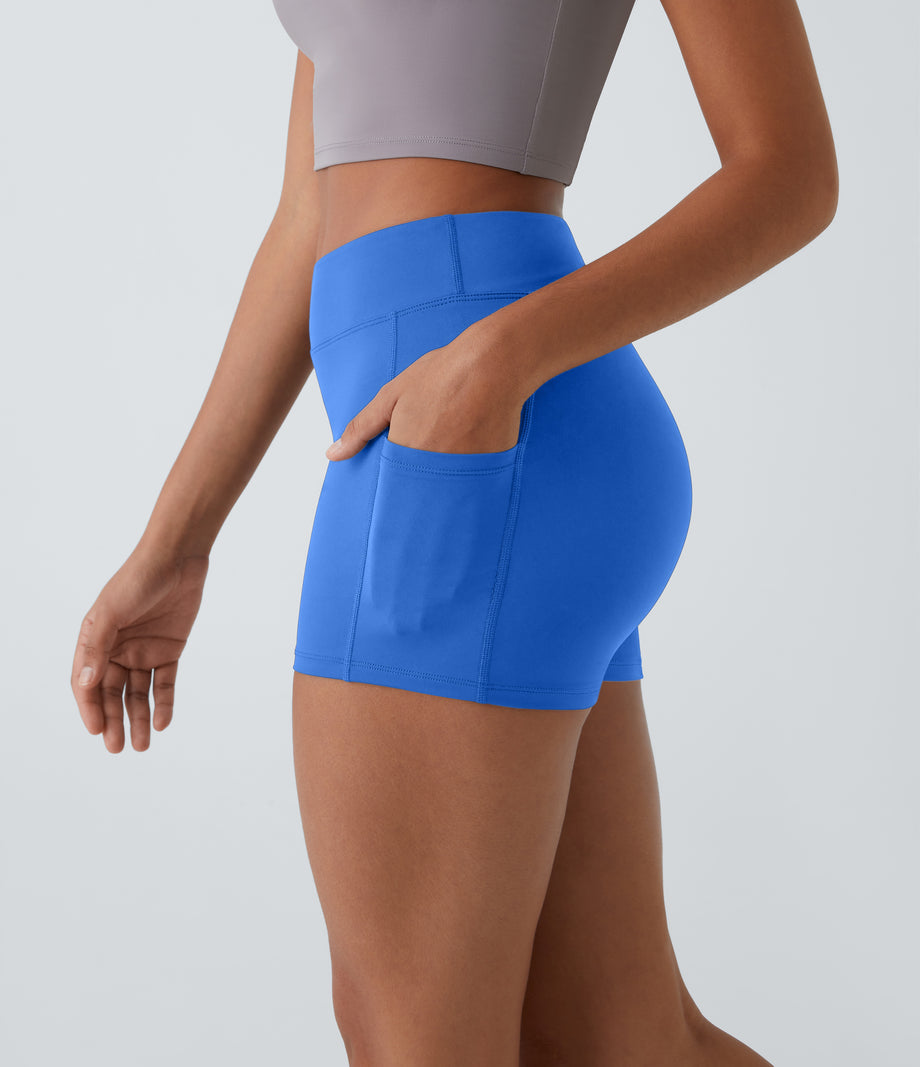 SoftlyZero™ Airy High Waisted Pocket Plain Cool Touch Yoga Shorts 3.5"-UPF50+ - Elegant Blue