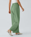 High Waisted Pocket Wide Leg Flowy Solid Palazzo Casual Linen-Feel Pants - Kashmir