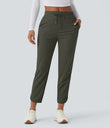 Mid Rise Drawstring Curved Hem Quick Dry Golf Tapered Pants with Pockets-UPF40+ - Forest Night