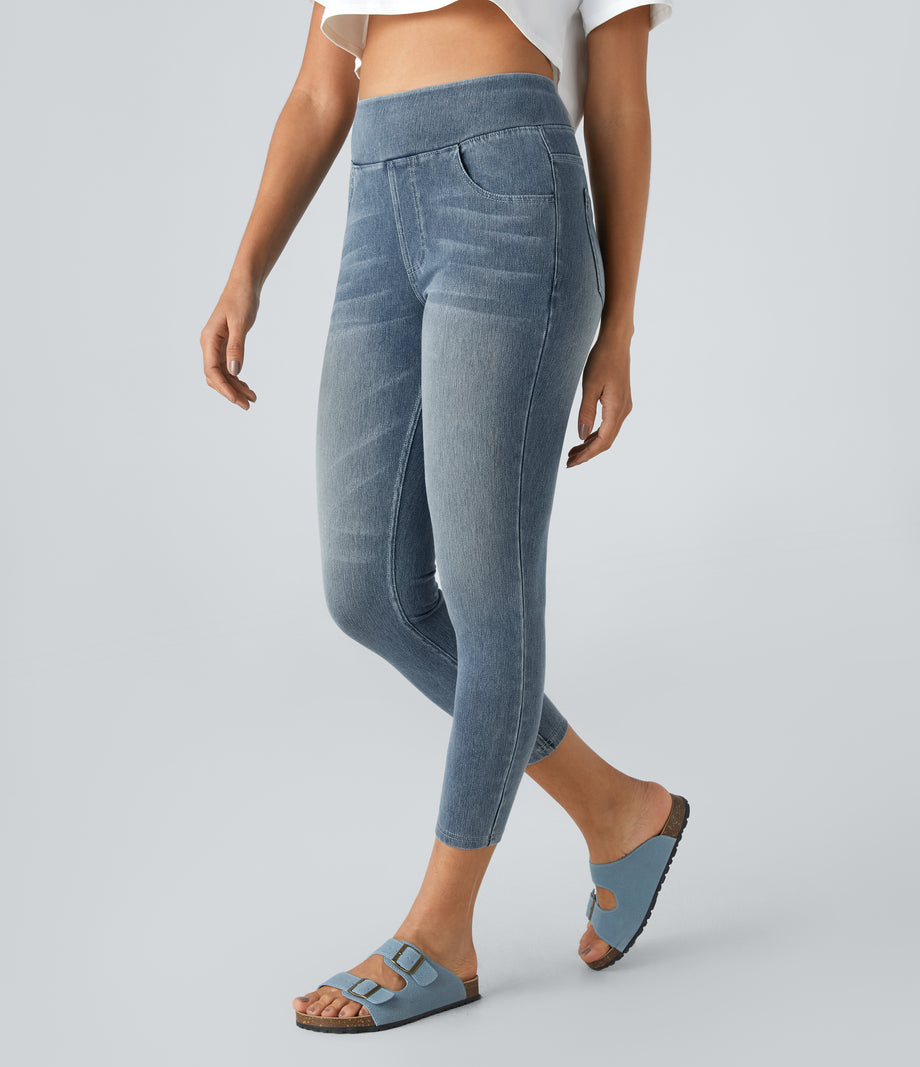 Halara Flex™ High Waisted Pockets Denim Casual Leggings - Blue Gray Denim