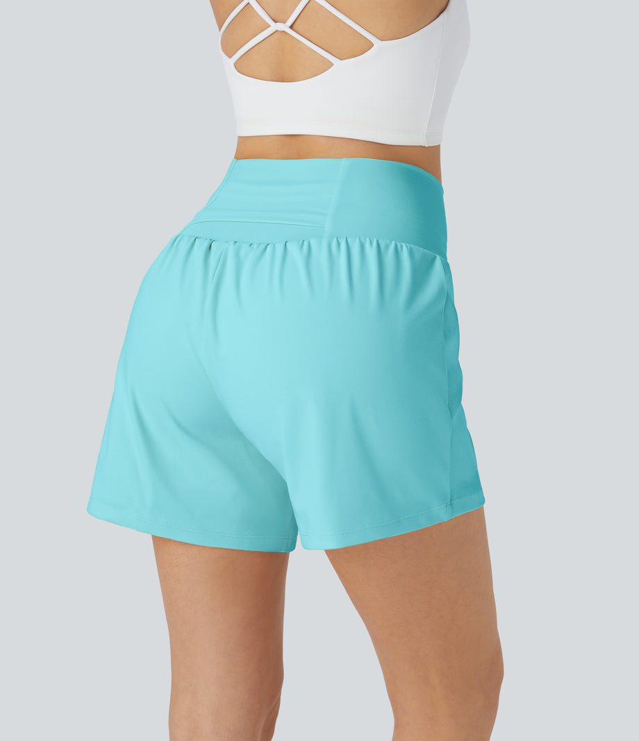 SoftlyZero™ Airy Super High Waisted 2-in-1  Cool Touch Yoga Shorts 5'' with Pockets-Longer Length - Loka Blue