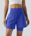 SoftlyZero™ Airy Super High Waisted 2-in-1 Cool Touch Yoga Shorts 7'' with Pockets - Aster Blue