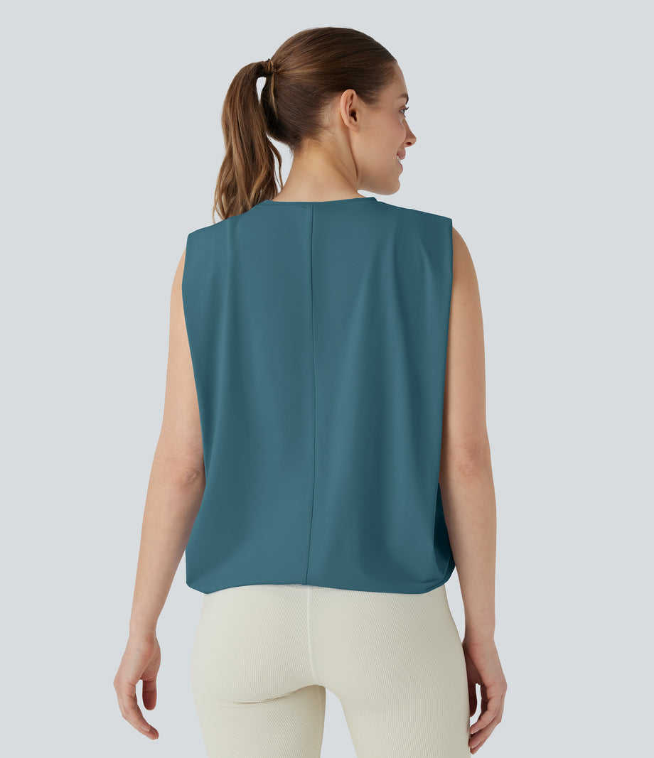 Round Neck Ruched Cool Touch Yoga Tank Top-UPF50+ - Hydro
