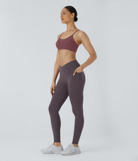 Patitoff™ 2.0 Pet Hair Resistant High Waisted Crossover Side Pocket Yoga Leggings - Light Gray Plum Purple