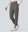 Mid Rise Drawstring Curved Hem Quick Dry Golf Tapered Pants with Pockets-UPF40+ - Steel Gray