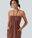 Halter Tie Back Mini Resort Dress with Pockets - Brick Dust