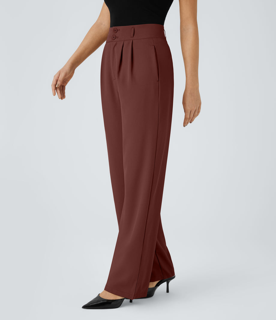 Halara Flex™ High Waisted Zipper Pocket Shirred Straight Leg Work Pants - Biking Red