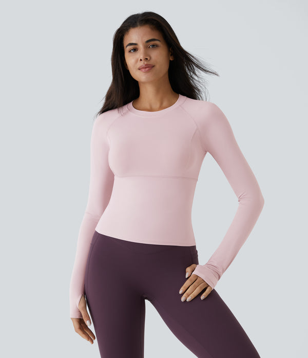 Solid Thumb Hole Yoga Sports Top - Pale Lilac