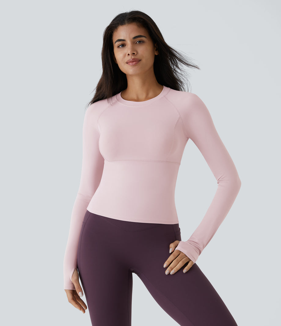 Solid Thumb Hole Yoga Sports Top - Pale Lilac