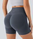 Halara UltraSculpt™ High Waisted Scrunch Butt Lifting Tummy Control Pocket Shaping Workout Biker Shorts 5'' - Silent Blue