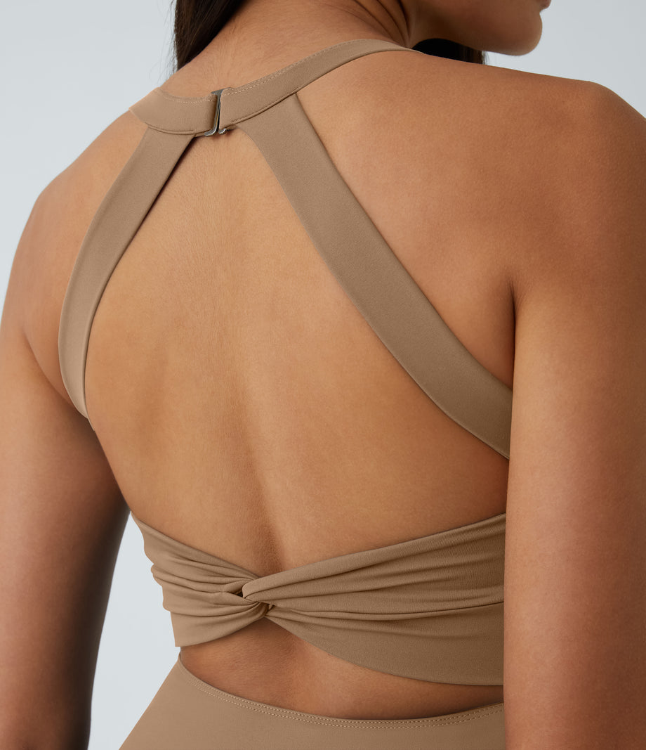 SoftlyZero™ Airy Backless Twisted Flare Low Support Dance Active Dress-Longer Length-Easy Peezy Edition A-D Cups - Tanzine