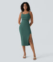 Ruched Lace Up Bodycon Midi Casual Dress - Blue Spruce