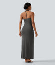 Halter Tie Back Maxi Dress with Pockets - Darl Gray Floral Yarn