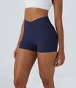 SoftlyZero™ High Waisted Crossover Plain Yoga Biker Shorts 3''-UPF50+ - Peacoat