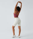 Crisscross Backless Built-in Bra Cropped Running Tank Top A-D Cups - Dry Rose