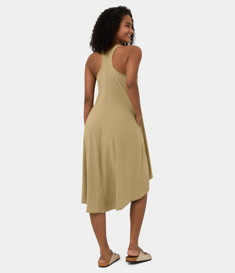 Breezeful™ Backless Racerback Side Pocket High Low Flowy Midi Quick Dry Casual Dress - Starfish
