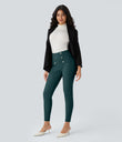 High Waisted Tummy Control Decorative Back Zipper Pockets Herringbone Work Leggings - Dark Sea