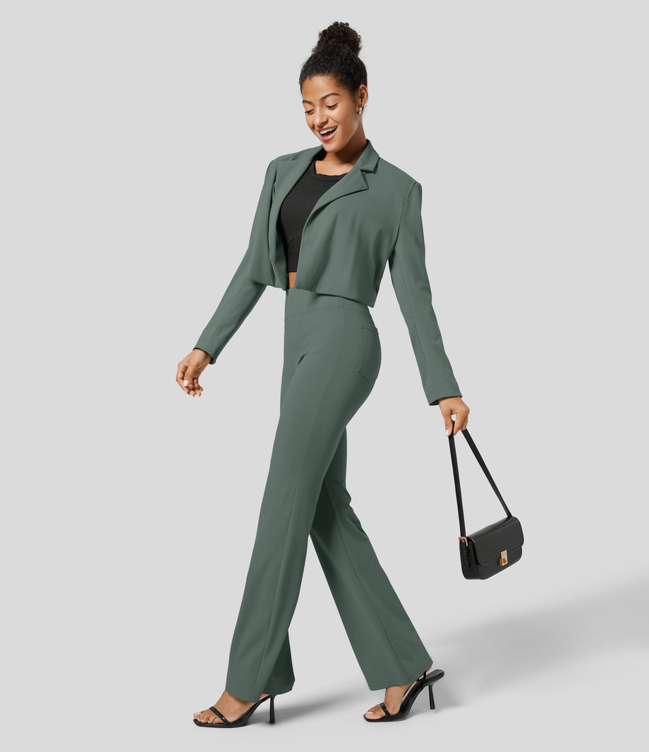 Halara Flex™ High Waisted Back Side Pocket Slight Flare Work Pants - Duck Green
