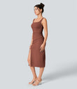 SoftlyZero™ Airy Square Neck Backless Corset Ruched Split Bodycon Midi Cool Touch Bridesmaid and Wedding Guest Dress - Sequoia