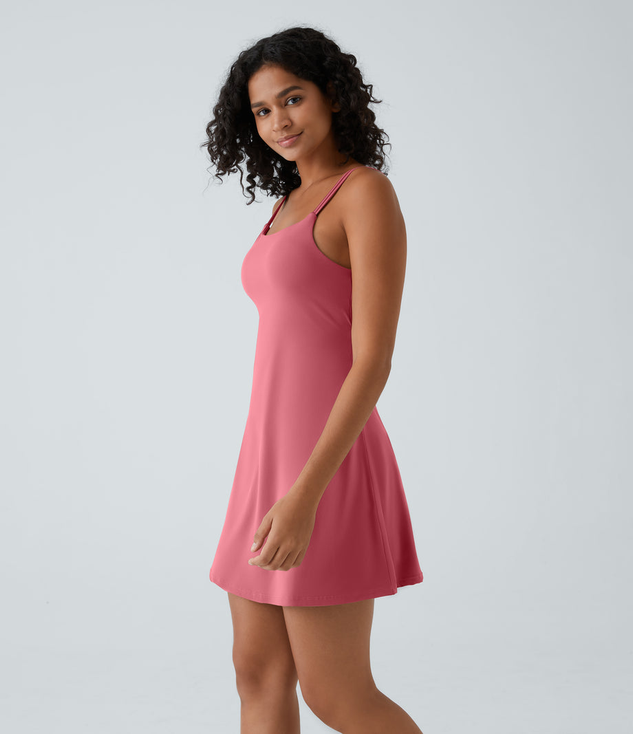SoftlyZero™ Plush Double Straps 2-Piece Pocket Slip Dance Active Dress A-D Cups - Begonia Rouge