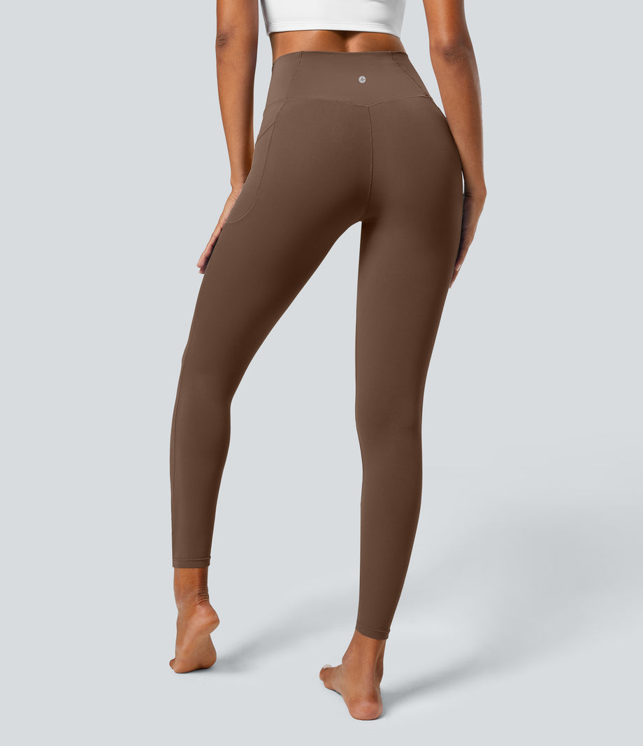 SoftlyZero™ Crossover Pocket Plain Leggings-UPF50+ - Soft Silt