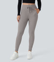 SoftlyZero™ Plush High Waisted Drawstring Pocket Plain Full Length Joggers - Gull