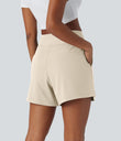 DayStretch High Waisted Work Baggy Shorts 4'' with Pockets - Oat Milk